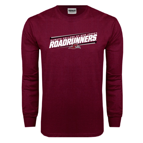  Maroon Long Sleeve T-Shirt - Roadrunners Stencil Slanted