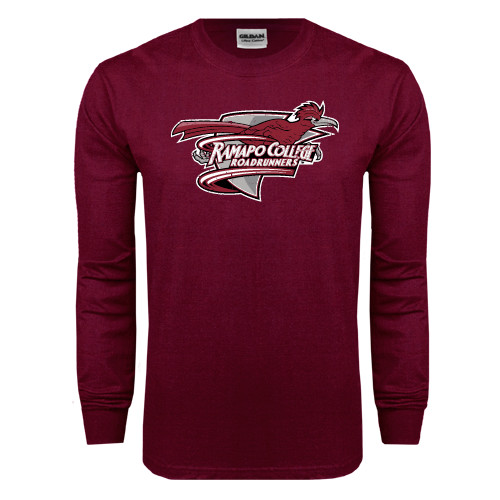  Maroon Long Sleeve T-Shirt - Official Logo Distressed