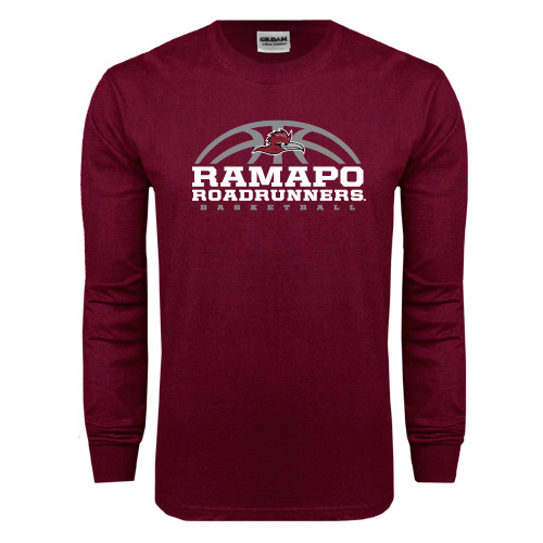  Maroon Long Sleeve T-Shirt - Ramapo Roadrunners Basketball Half Ball