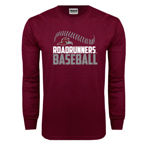  Maroon Long Sleeve T-Shirt - Roadrunners Baseball Stacked Seam
