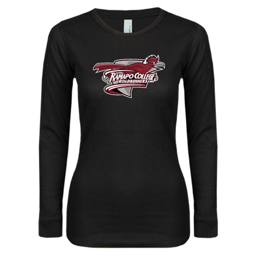  Womens Black Long Sleeve V Neck Tee  - Official Logo