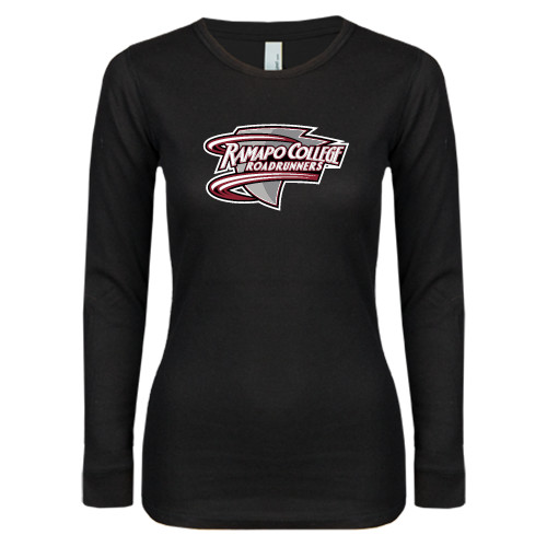  Womens Black Long Sleeve V Neck Tee  - Ramapo College Roadrunners