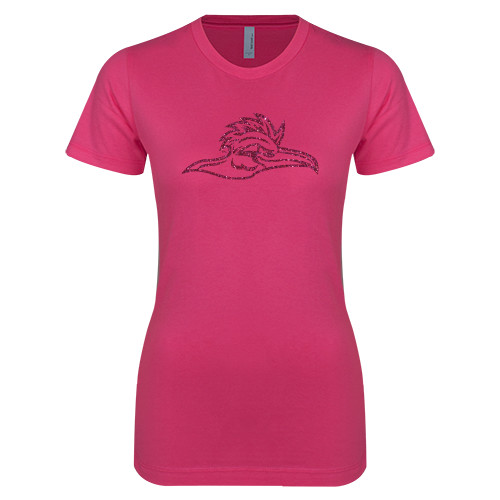  Next Level Womens Fuchsia Boyfriend Tee - Roadrunner Head Hot Pink Glitter