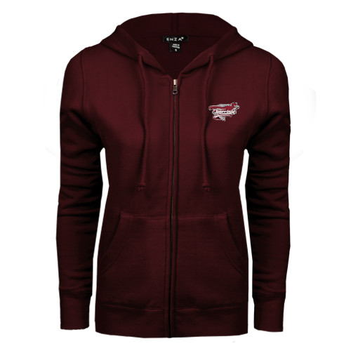  ENZA Womens Maroon Fleece Full Zip Hoodie - Official Logo