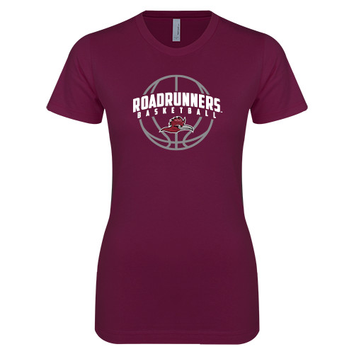  Next Level Womens Maroon Boyfriend Tee - Roadrunners Basketball Arched w/ Ball