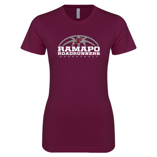  Next Level Womens Maroon Boyfriend Tee - Ramapo Roadrunners Basketball Half Ball