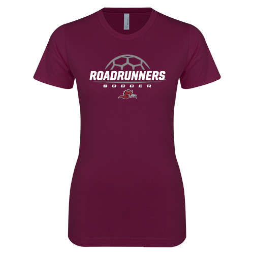  Next Level Womens Maroon Boyfriend Tee - Roadrunners Soccer Stacked