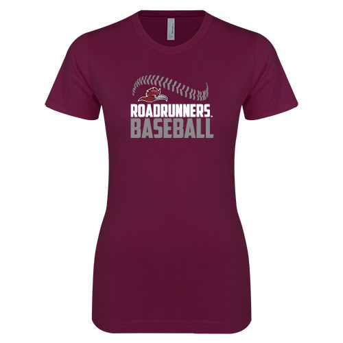  Next Level Womens Maroon Boyfriend Tee - Roadrunners Baseball Stacked Seam