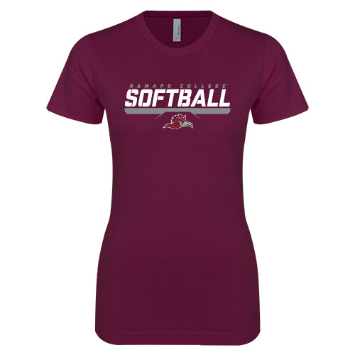  Next Level Womens Maroon Boyfriend Tee - Ramapo College Softball Stencil