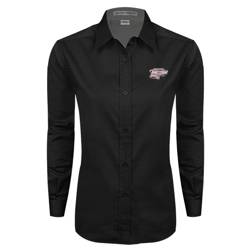 Womens Black Twill Button Down Long Sleeve  - Ramapo College Roadrunners