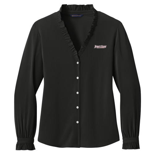  Brooks Brothers Womens Black Long Sleeve Ruffle Collar Blouse - Ramapo College Roadrunners Word Mark