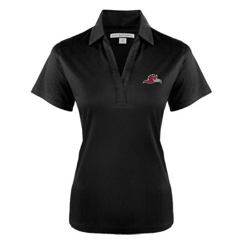  Womens Black Performance Fine Jacquard Polo - Roadrunner Head