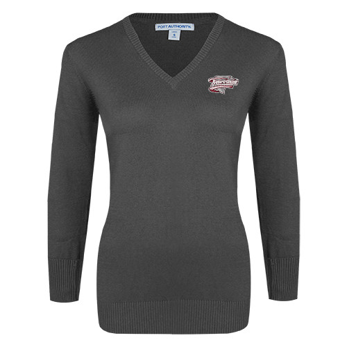  Womens Charcoal Heather VNeck Sweater - Ramapo College Roadrunners