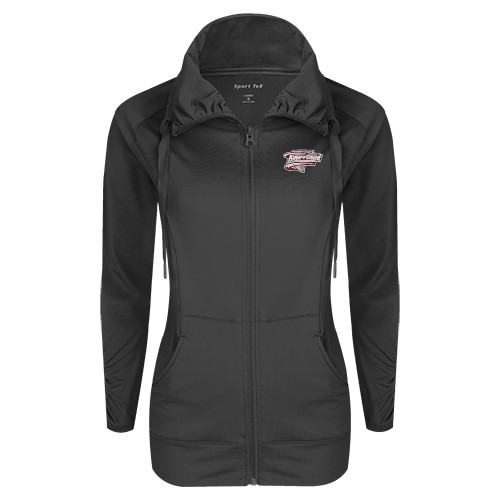  Womens Charcoal Sport Wick Stretch Full Zip Jacket - Ramapo College Roadrunners