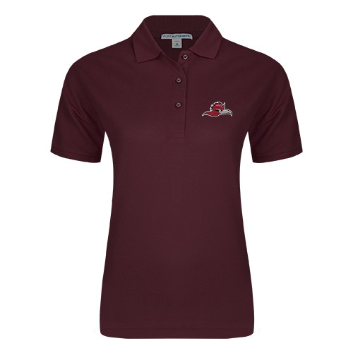  Womens Silk Touch Maroon Pique Polo - Roadrunner Head