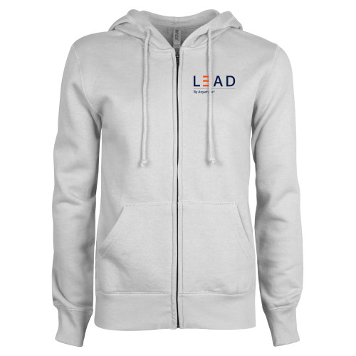  ENZA Womens White Fleece Full Zip Hoodie - Lead by Anywhere