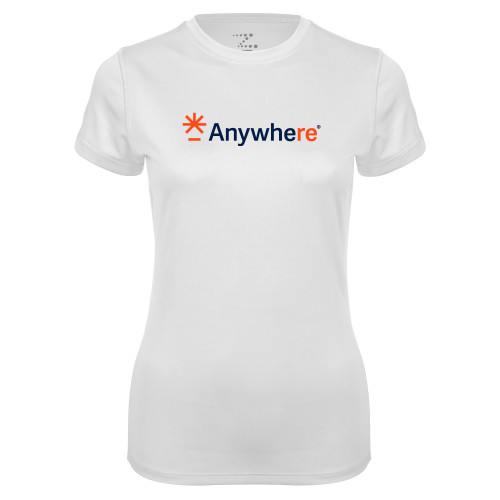  Womens White Performance Tee - Anywhere