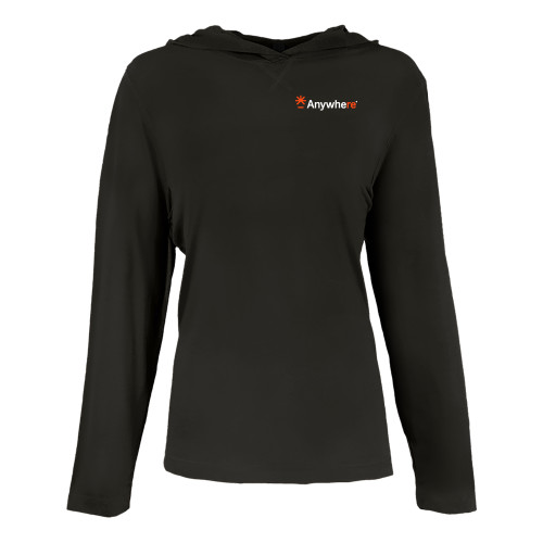  Womens Black Long Sleeve Hooded Tee - Anywhere