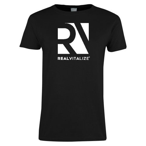  Womens Black Short Sleeve Tee - RealVitalize Stacked