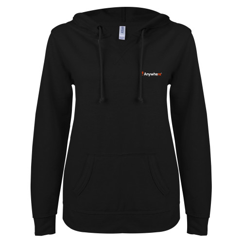  ENZA Womens Black V Notch Raw Edge Fleece Hoodie - Anywhere
