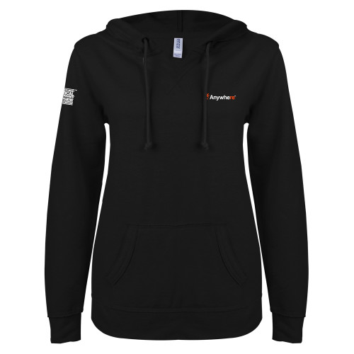  ENZA Womens Black V Notch Raw Edge Fleece Hoodie - Anywhere