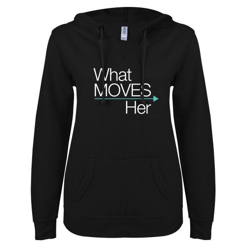  ENZA Womens Black V Notch Raw Edge Fleece Hoodie - What Moves Her