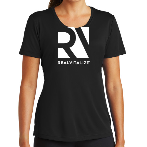  Womens Black Performance Tee - RealVitalize Stacked