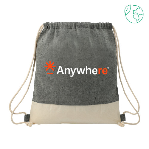  Split Recycled Cotton Natural/Black Drawstring Bag - Anywhere