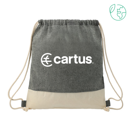  Split Recycled Cotton Natural/Black Drawstring Bag - Cartus Horizontal