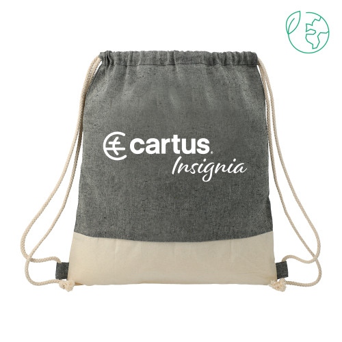  Split Recycled Cotton Natural/Black Drawstring Bag - Cartus Insignia