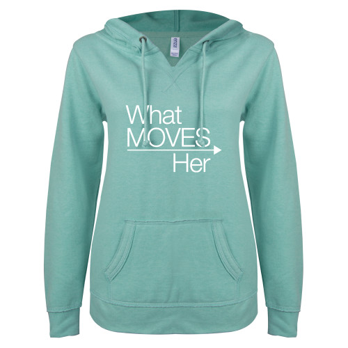  ENZA Womens Seaglass V Notch Raw Edge Fleece Hoodie - What Moves Her