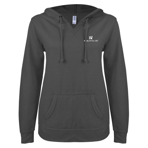  ENZA Womens Dark Heather V Notch Raw Edge Fleece Hoodie - RealVitalize Primary Mark