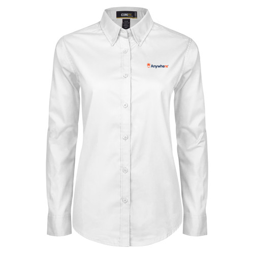  Womens White Twill Button Down Long Sleeve - Anywhere