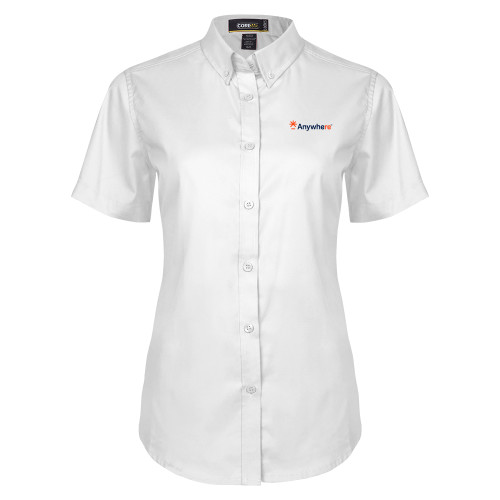  Womens White Twill Button Up Short Sleeve - Anywhere