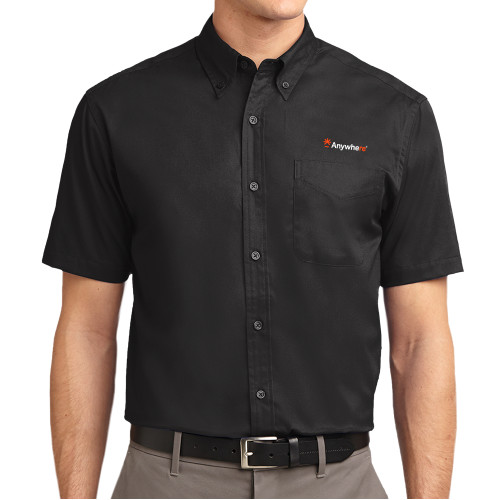  Black Twill Button Down Short Sleeve - Anywhere