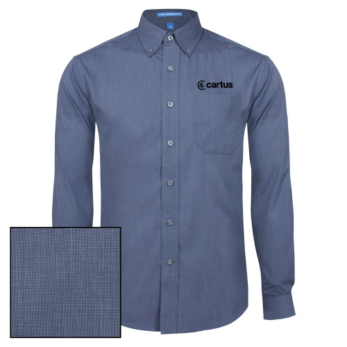  Deep Blue Poplin Crosshatch Long Sleeve Button Down - Cartus Horizontal