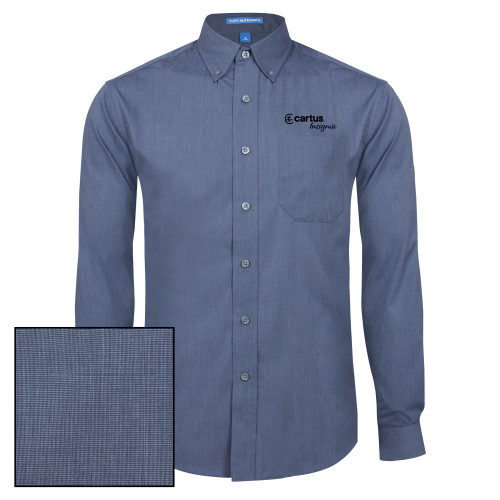  Deep Blue Poplin Crosshatch Long Sleeve Button Down - Cartus Insignia