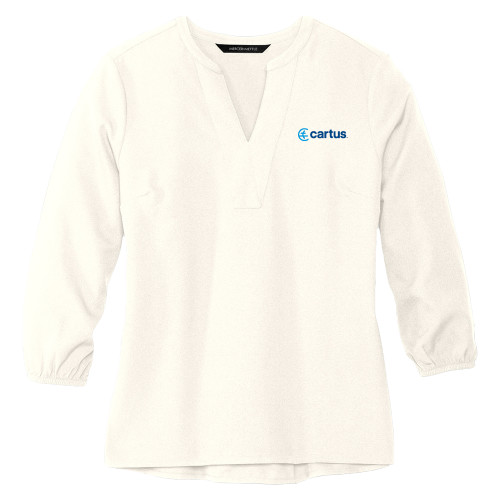  Mercer + Mettle Womens Ivory 3/4 Sleeve Crepe Blouse - Cartus Horizontal