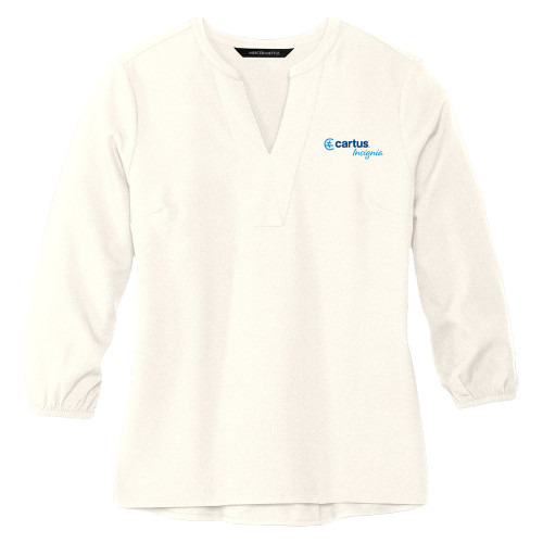  Mercer + Mettle Womens Ivory 3/4 Sleeve Crepe Blouse - Cartus Insignia