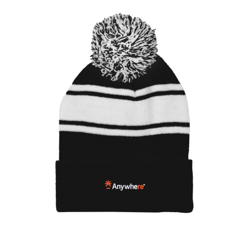  Black/White Two Tone Knit Pom Beanie w/Cuff - Anywhere
