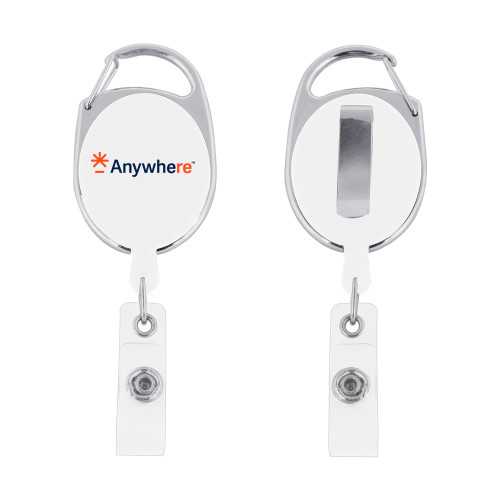  White Oval Retractable Badge Holder w/Clip - Anywhere