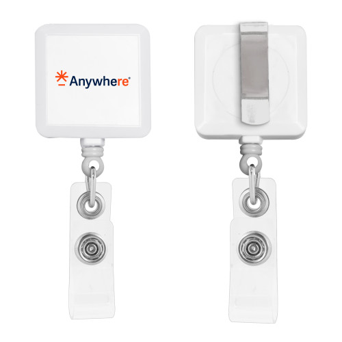  White Square Retractable Badge Holder - Anywhere