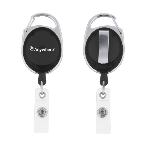  Black Oval Retractable Badge Holder w/Clip - Anywhere