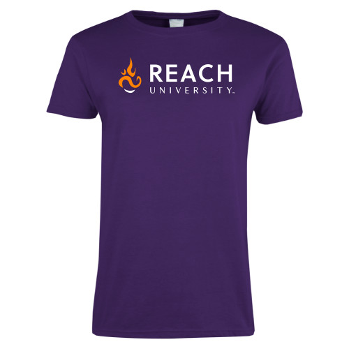  Womens Purple Short Sleeve Tee - Reach University Flat with Flame