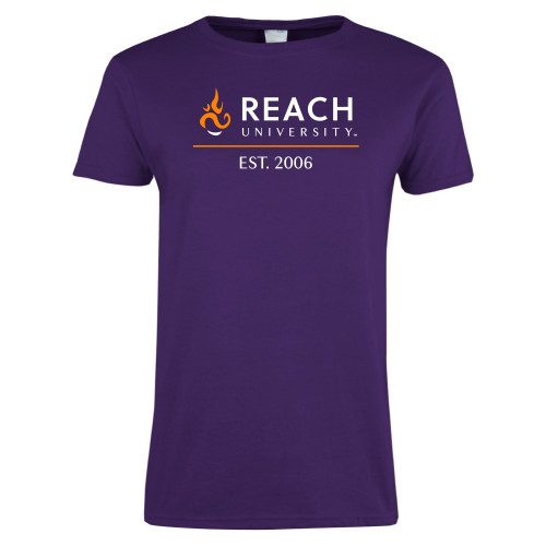  Womens Purple Short Sleeve Tee - Reach University with Flame over Est 2006