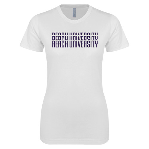  Next Level Womens White Boyfriend Tee - Reach University Repeat Design