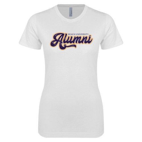  Next Level Womens White Boyfriend Tee - Reach University Alumni Script