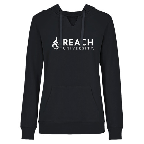  Womens Plus Black Hoodie - Reach University Flat with Flame