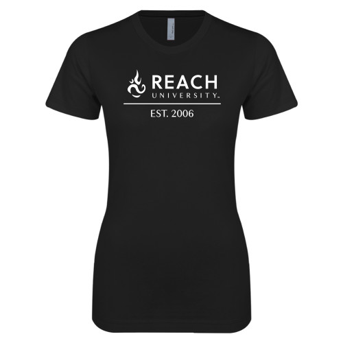  Next Level Womens Black Boyfriend Tee - Reach University with Flame over Est 2006