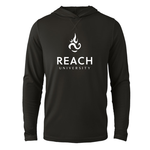  Black Long Sleeve Hooded Tee - Reach University Stacked with Flame